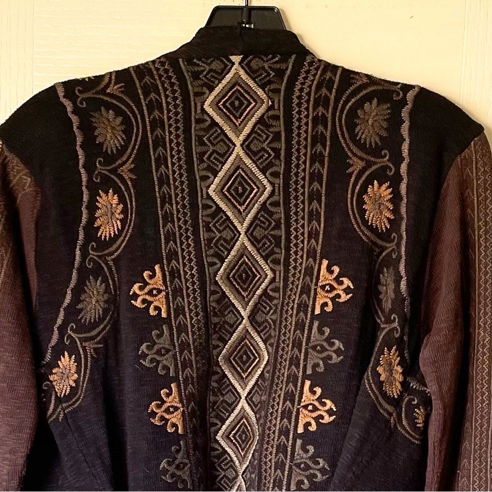 Johnny Was Tryker Embroidered Boho Cardigan Brown Black Small EUC - Picture 6 of 8